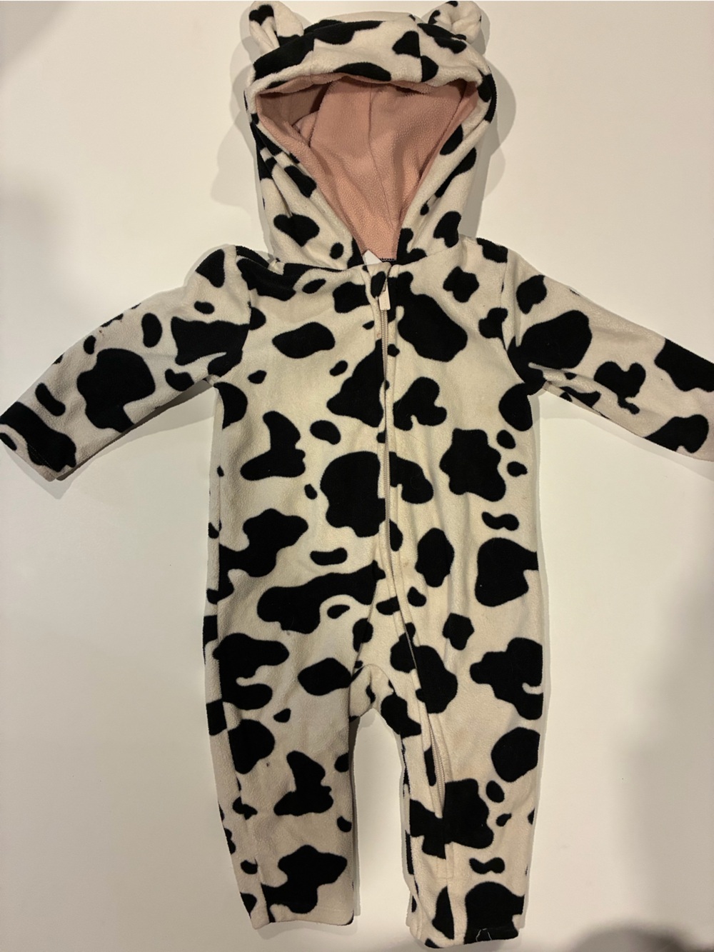 Old Navy Black and White Cow Print Fleece One-Piece Bodysuit with Hood